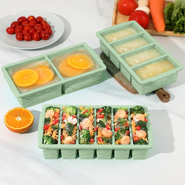 Alt view image 7 of 7 - 3-Pack Silicone Freezer Trays with Lid, Soup Freezer Container Molds | 2 Large 2-Cup, 4 Medium 1-Cup, 6 Small 1/2-Cup, BPA Free, Ice Cube Tray for Soup, Stews, Sauces, Meal Prep, Broth, Leftovers