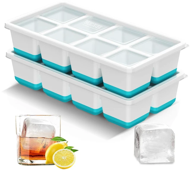 Main image of Ice Cube Tray, 2 Pack Reusable Large Ice Cube Molds with Lid | Blue | Easy Release Silicone Base Design | Food-Grade Material | Stackable Space-Saving Design | BPA Free and Dishwasher