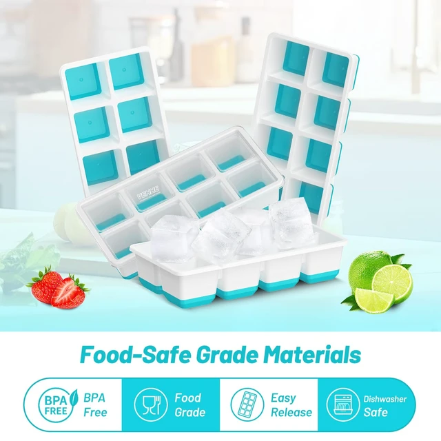 Alt view image 2 of 7 - Ice Cube Tray, 2 Pack Reusable Large Ice Cube Molds with Lid | Blue | Easy Release Silicone Base Design | Food-Grade Material | Stackable Space-Saving Design | BPA Free and Dishwasher
