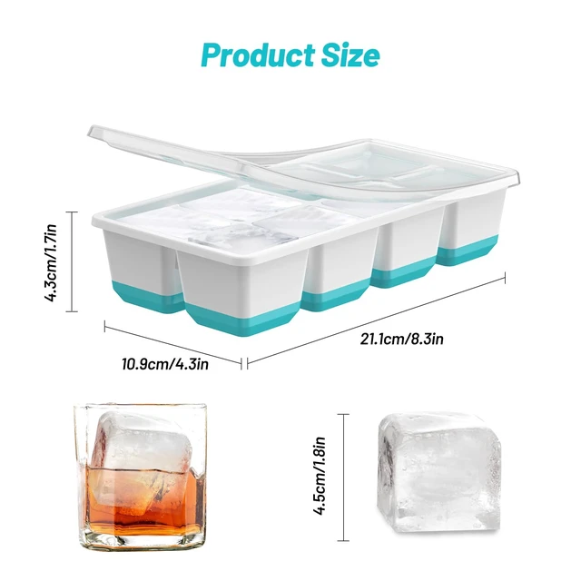 Alt view image 4 of 7 - Ice Cube Tray, 2 Pack Reusable Large Ice Cube Molds with Lid | Blue | Easy Release Silicone Base Design | Food-Grade Material | Stackable Space-Saving Design | BPA Free and Dishwasher