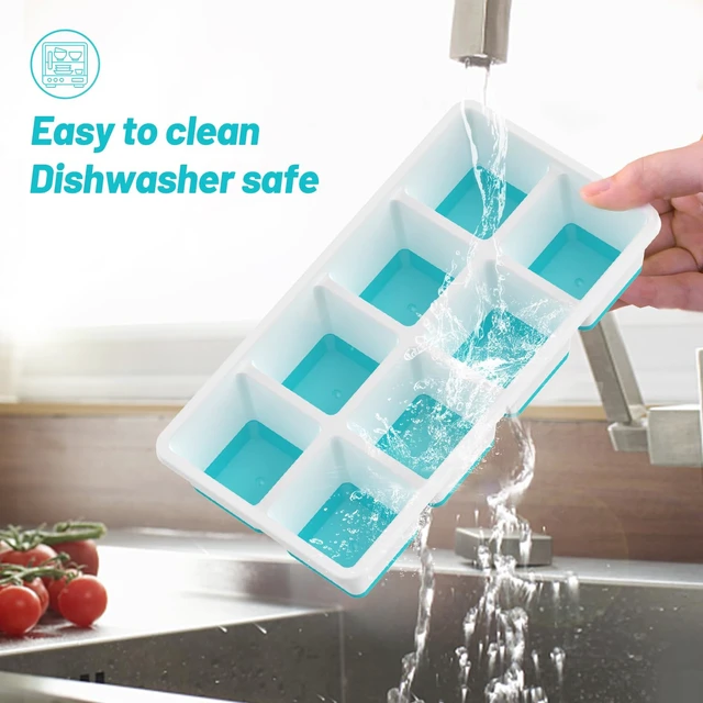 Alt view image 5 of 7 - Ice Cube Tray, 2 Pack Reusable Large Ice Cube Molds with Lid | Blue | Easy Release Silicone Base Design | Food-Grade Material | Stackable Space-Saving Design | BPA Free and Dishwasher