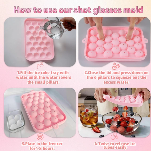 Alt view image 6 of 7 - Small Ice Ball Mold, 2Pack Ice Cube Tray with Lid, 25 Cavities Round Flexible Silicone Ice Cube Tray for Freezer, BPA Free Circle Ice Cube Tray for Whiskey, Cocktail, Juice