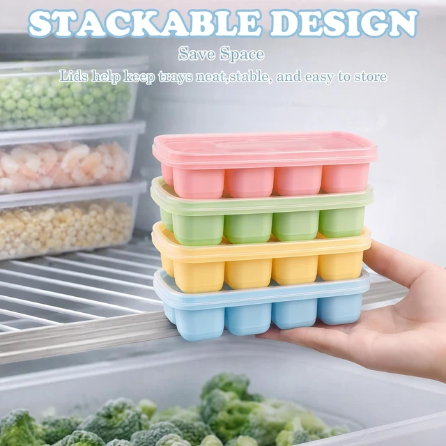 Alt view image 5 of 6 - 4 Pack Mini Ice Cube Trays with Lids,32-Cube Ice Trays for Freezer | Durable Silicone & Plastic Easy-Release,Stackable,Applicable Mini or Small Fridge,Dorm,RV,Travel