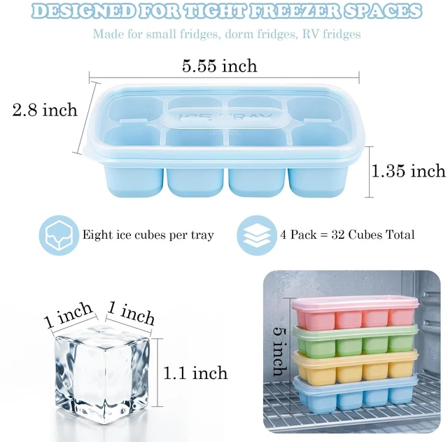 Alt view image 2 of 6 - 4 Pack Mini Ice Cube Trays with Lids,32-Cube Ice Trays for Freezer | Durable Silicone & Plastic Easy-Release,Stackable,Applicable Mini or Small Fridge,Dorm,RV,Travel
