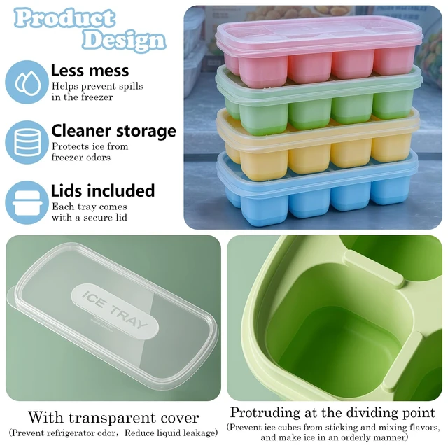 Alt view image 4 of 6 - 4 Pack Mini Ice Cube Trays with Lids,32-Cube Ice Trays for Freezer | Durable Silicone & Plastic Easy-Release,Stackable,Applicable Mini or Small Fridge,Dorm,RV,Travel