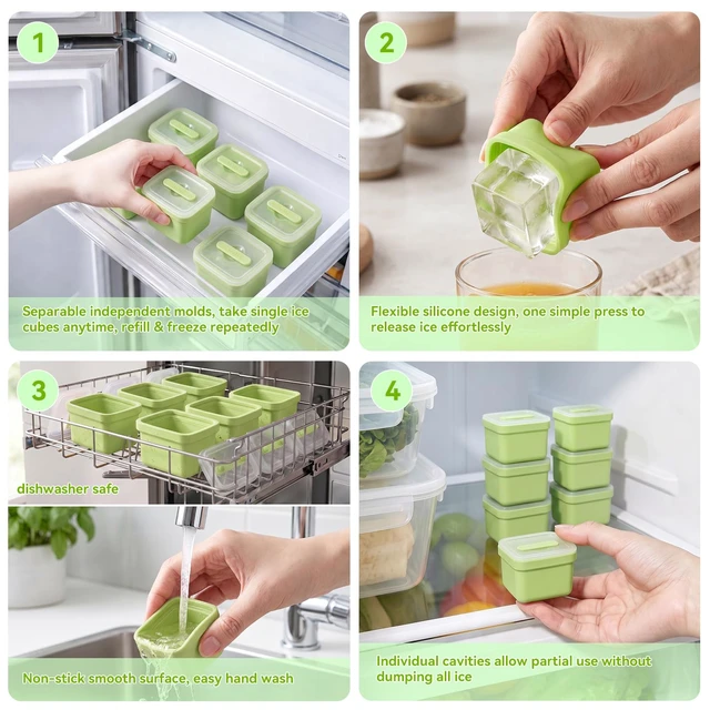 Alt view image 4 of 7 - 6 Pack Individual Lidded Silicone Ice Cube Trays, Easy Release | BPA-free, Easy-Release, Dishwasher Safe, Stackable, Reusable, for Whiskey, Cocktails, Iced Coffee, and Party Treats Green