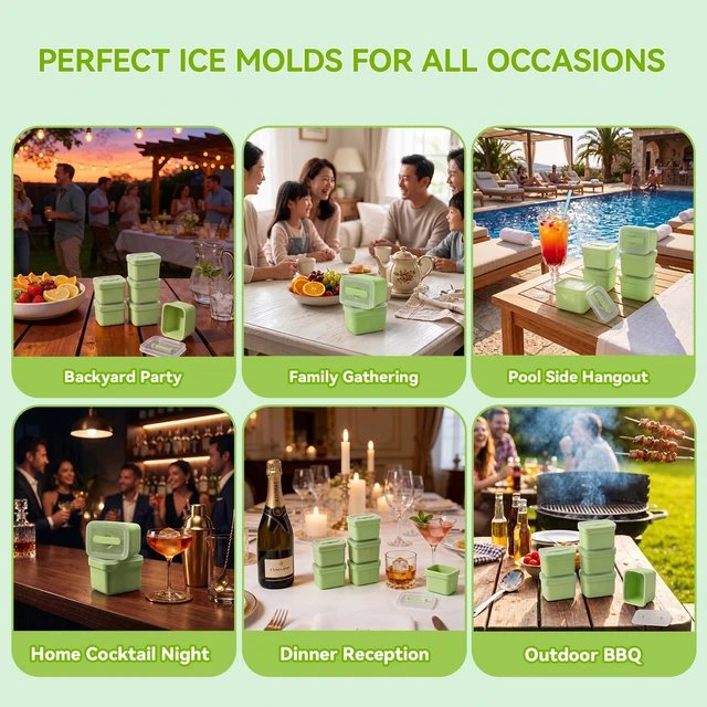 Alt view image 3 of 7 - 6 Pack Individual Lidded Silicone Ice Cube Trays, Easy Release | BPA-free, Easy-Release, Dishwasher Safe, Stackable, Reusable, for Whiskey, Cocktails, Iced Coffee, and Party Treats Green