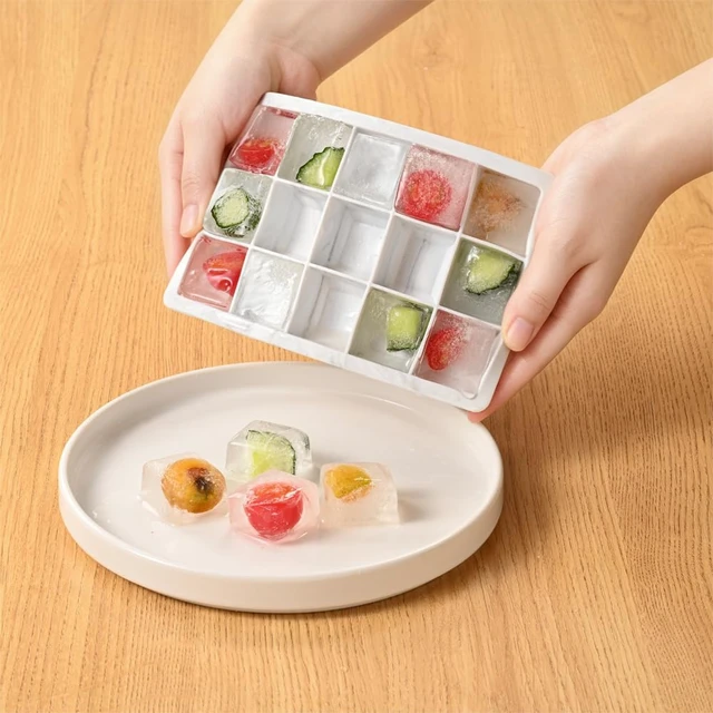 Alt view image 2 of 7 - Ice Cube Tray, 3 Pack Silicone Ice Cube Molds, Silicone Ice Cube Trays, Silicone Ice Trays, Easier to Release, BPA Free for Alcohol/Coffee/Beverages (15 Grid Marble Color)