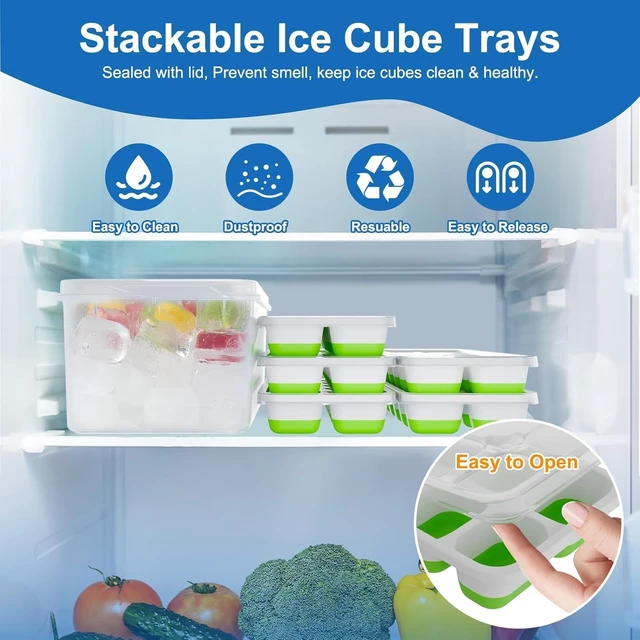 Alt view image 4 of 6 - Ice Cube Trays with Lids for Freezer, 4 Pack Silicone Set, 56 Cubes | Easy-release reusable ice molds, sturdy PP frame, BPA-free; stackable & dishwasher safe for whiskey, cocktails & baby food