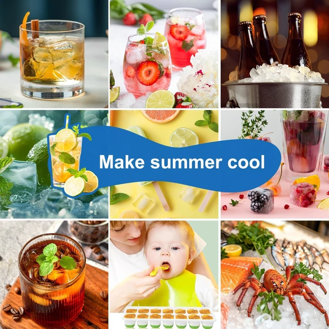 Alt view image 6 of 6 - Ice Cube Trays with Lids for Freezer, 4 Pack Silicone Set, 56 Cubes | Easy-release reusable ice molds, sturdy PP frame, BPA-free; stackable & dishwasher safe for whiskey, cocktails & baby food