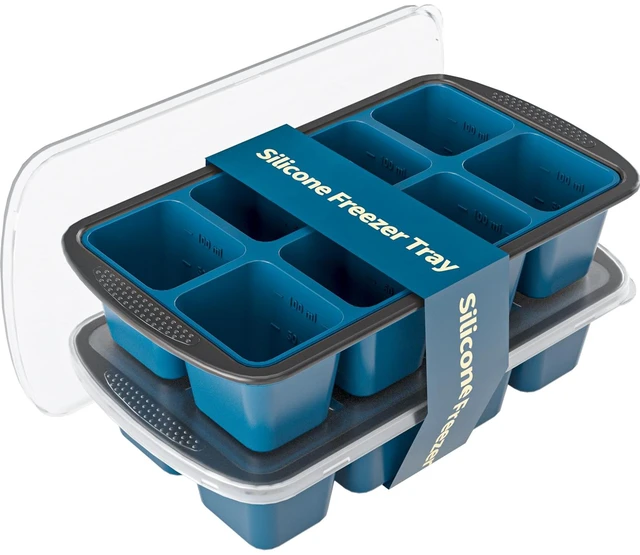 Main image of Ice Cube Tray For Freezer, 16 Large 1/2 Cub Cubes, Silicone Ice Trays For Freezer With Lid, Heavy-duty, Sturdy and Easy to Demold, Suitable for whisky, coffee, Herbs, Purees, 2-Pack