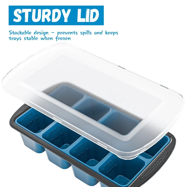 Alt view image 4 of 7 - Ice Cube Tray For Freezer, 16 Large 1/2 Cub Cubes, Silicone Ice Trays For Freezer With Lid, Heavy-duty, Sturdy and Easy to Demold, Suitable for whisky, coffee, Herbs, Purees, 2-Pack