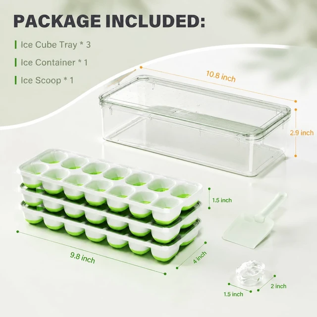Alt view image 2 of 7 - 3-Pack Ice Cube Trays with Lids - 42-Cube Durable Silicone & Plastic Easy Release Ice Molds with Storage Container & Scoop for Kitchen, RV, Cocktails, Coffee & Drink