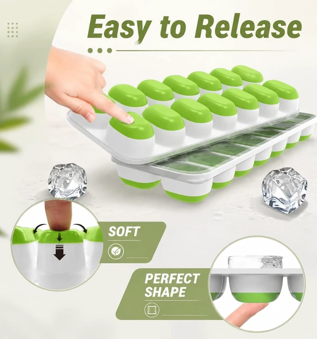 Alt view image 7 of 7 - 3-Pack Ice Cube Trays with Lids - 42-Cube Durable Silicone & Plastic Easy Release Ice Molds with Storage Container & Scoop for Kitchen, RV, Cocktails, Coffee & Drink