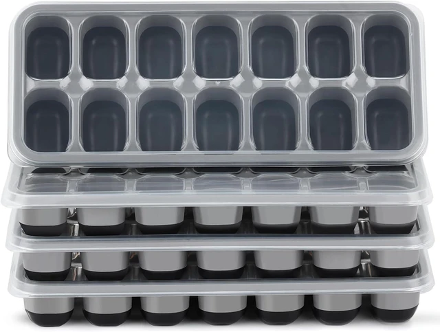 Main image of Ice Cube Tray 4 Pack, Easy-Release & Flexible 56 pcs Silicone Ice Cube Trays with Spill-Resistant Removable Lid, Stackable Ice Trays with Covers for Freezer, Cocktail