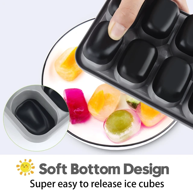 Alt view image 3 of 6 - Ice Cube Tray 4 Pack, Easy-Release & Flexible 56 pcs Silicone Ice Cube Trays with Spill-Resistant Removable Lid, Stackable Ice Trays with Covers for Freezer, Cocktail