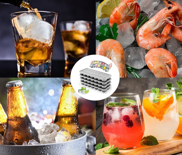 Alt view image 6 of 6 - Ice Cube Tray 4 Pack, Easy-Release & Flexible 56 pcs Silicone Ice Cube Trays with Spill-Resistant Removable Lid, Stackable Ice Trays with Covers for Freezer, Cocktail