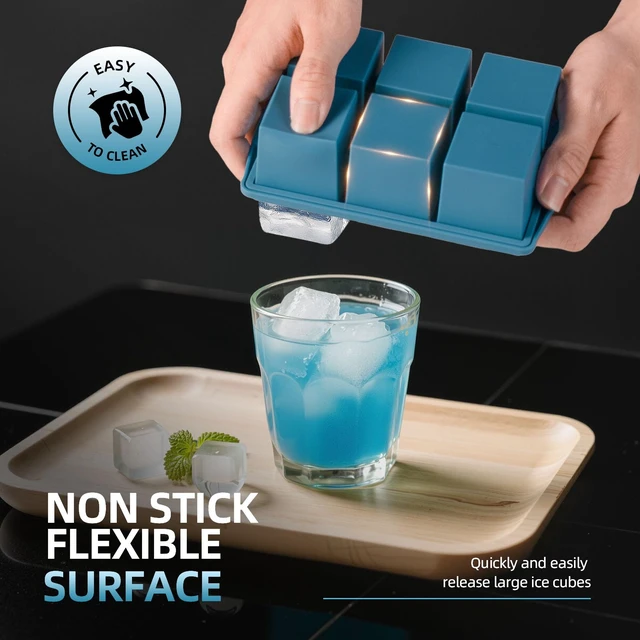 Alt view image 4 of 7 - Large Ice Cube Trays for Whiskey (2 Pack) - Silicone Ice Cube Molds with Steel Frame Reinforcement & Lid, 2-Inch Square Ice Cubes for Whisky, Cocktails, Coffee, Tea - Easy Release