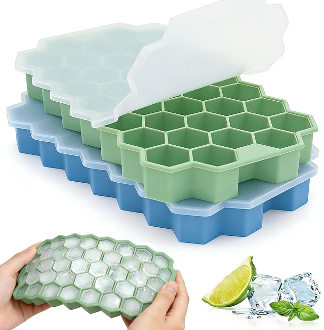 Main image of Ice Cube Trays for Freezer, 2 Pack Silicone Ice Cube Mold with Lid-37 Grid, Easy-Release Reusable 74 PCS Small Ice Cubes for Ice Bucket Iced Coffee Cocktail Whisky Soup Food