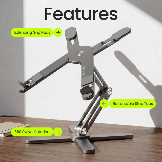 Alt view image 3 of 7 - Model-X 2.0 Laptop Stand, Laptop Stand for Desk Adjustable Height 360 Rotating Laptop Riser Aluminum Portable Foldable Computer Stand for MacBook Pro Air 1017 in (Royal Gray)