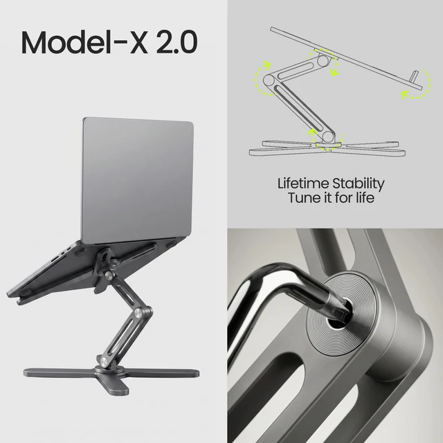 Alt view image 4 of 7 - Model-X 2.0 Laptop Stand, Laptop Stand for Desk Adjustable Height 360 Rotating Laptop Riser Aluminum Portable Foldable Computer Stand for MacBook Pro Air 1017 in (Royal Gray)