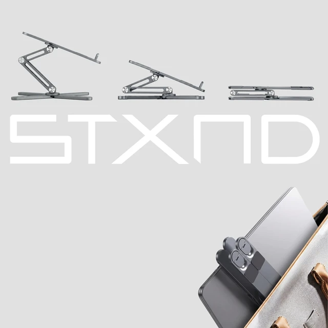 Alt view image 6 of 7 - Model-X 2.0 Laptop Stand, Laptop Stand for Desk Adjustable Height 360 Rotating Laptop Riser Aluminum Portable Foldable Computer Stand for MacBook Pro Air 1017 in (Royal Gray)