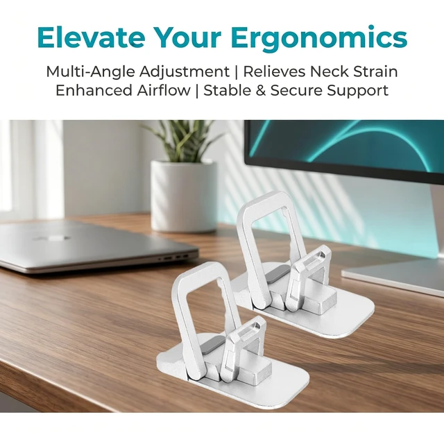 Alt view image 2 of 7 - Laptop Stand Adjustable Height for Desk, 2 Pack Ergonomic Portable Invisible Laptop Riser, Zinc Alloy Cooling Pad Kickstand for MacBook Pro Air, Tablet and Notebook