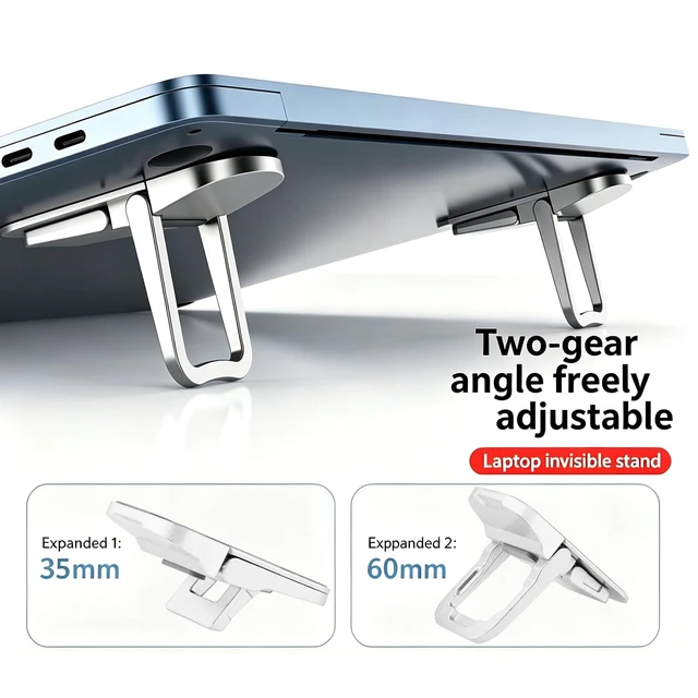 Alt view image 3 of 7 - Laptop Stand Adjustable Height for Desk, 2 Pack Ergonomic Portable Invisible Laptop Riser, Zinc Alloy Cooling Pad Kickstand for MacBook Pro Air, Tablet and Notebook