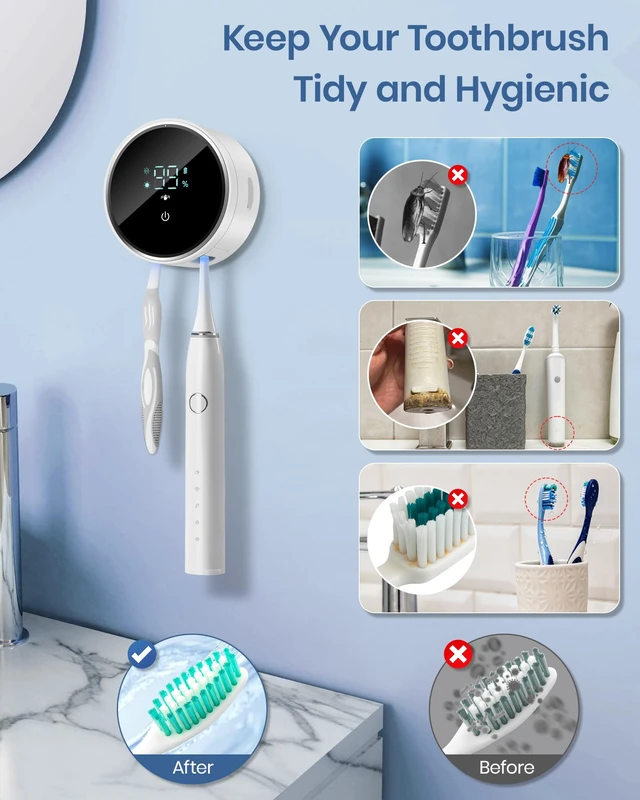Alt view image 5 of 7 - Toothbrush Holder and Cleaner for Bathroom,Wall Mounted,Razor Holder | Automatic Open Close Cover, Clean, Dry for Home Business Travel