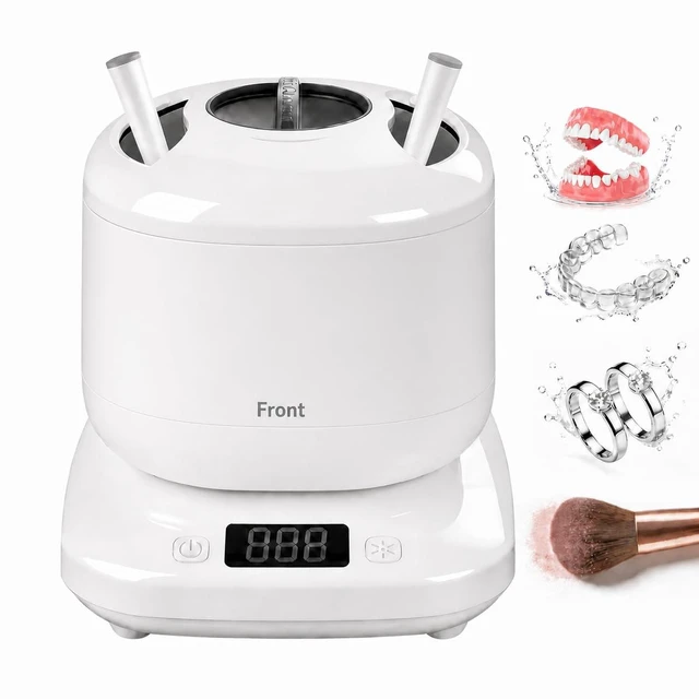 Main image of Ultrasonic Retainer Cleaner Machine with UV,Sonic Jewelry Cleaner for Rings | Automatic Denture and Aligners Cleaning Pod for Night Guards, Mouth Guards,One-Touch 4 Modes Makeup Brush Cleaner Electric