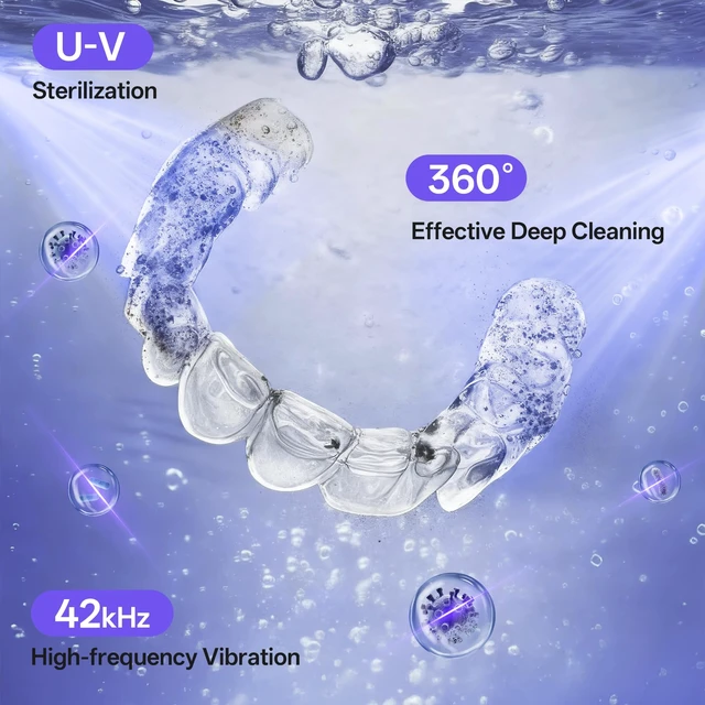 Alt view image 2 of 7 - Ultrasonic Retainer Cleaner Machine with UV,Sonic Jewelry Cleaner for Rings | Automatic Denture and Aligners Cleaning Pod for Night Guards, Mouth Guards,One-Touch 4 Modes Makeup Brush Cleaner Electric
