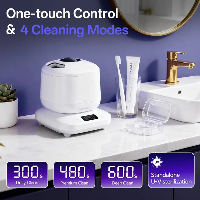 Alt view image 3 of 7 - Ultrasonic Retainer Cleaner Machine with UV,Sonic Jewelry Cleaner for Rings | Automatic Denture and Aligners Cleaning Pod for Night Guards, Mouth Guards,One-Touch 4 Modes Makeup Brush Cleaner Electric