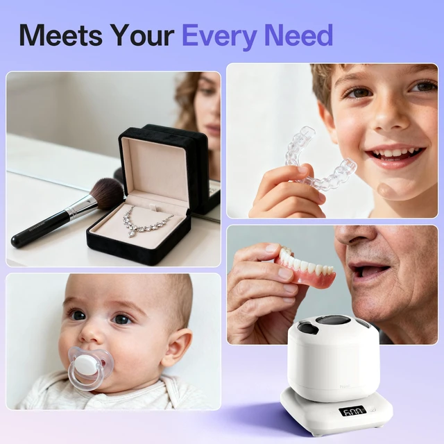 Alt view image 7 of 7 - Ultrasonic Retainer Cleaner Machine with UV,Sonic Jewelry Cleaner for Rings | Automatic Denture and Aligners Cleaning Pod for Night Guards, Mouth Guards,One-Touch 4 Modes Makeup Brush Cleaner Electric