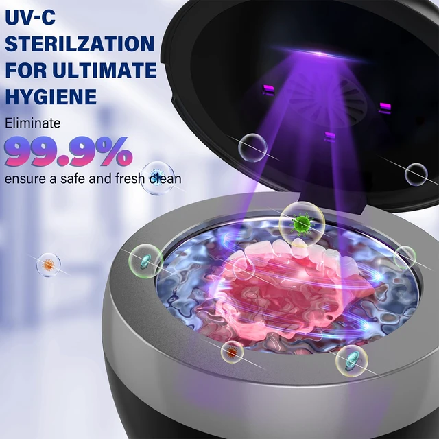 Alt view image 3 of 7 - Ultrasonic Retainer Cleaner, 200ML Denture Cleaner for Mouthguard, Aligner, Brace, Night Guard and Dental Appliance with 4 Modes, 45kHz Jewelry Cleaner for Rings, Dental Cleaning Pod with Basket