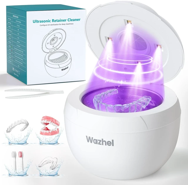 Main image of Ultrasonic Retainer Cleaner Machine, 45kHz Cleaner & 4 Modes, White | 200ML Denture Cleaner with Digital Timer, Retainer Cleaner Machine for Denture, Mouth Guard, Night Guard, Aligner, Braces