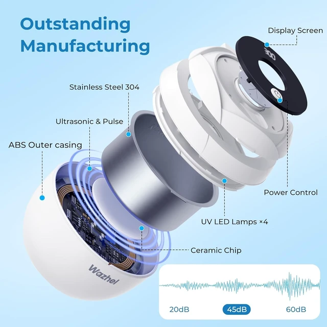 Alt view image 3 of 7 - Ultrasonic Retainer Cleaner Machine, 45kHz Cleaner & 4 Modes, White | 200ML Denture Cleaner with Digital Timer, Retainer Cleaner Machine for Denture, Mouth Guard, Night Guard, Aligner, Braces