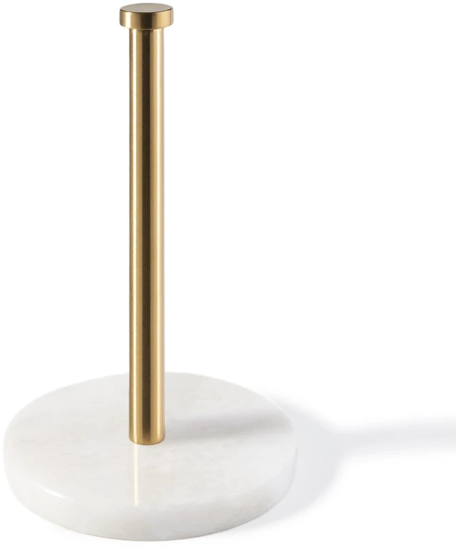 Main image of African Genuine Marble Paper Towel Holder Countertop, 6" Stone Base Gold Rod Paper Towel Holder Stand for Kitchen Storage, for Standard or Jumbo-Sized Rolls