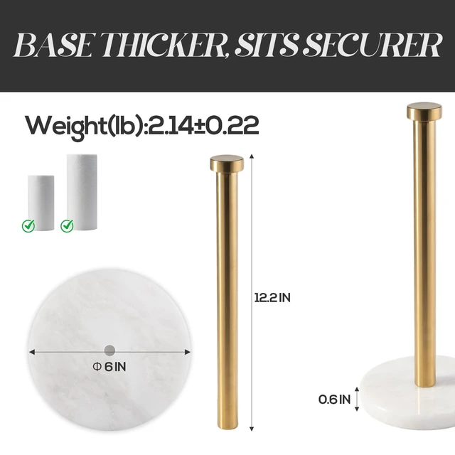 Alt view image 4 of 7 - African Genuine Marble Paper Towel Holder Countertop, 6" Stone Base Gold Rod Paper Towel Holder Stand for Kitchen Storage, for Standard or Jumbo-Sized Rolls