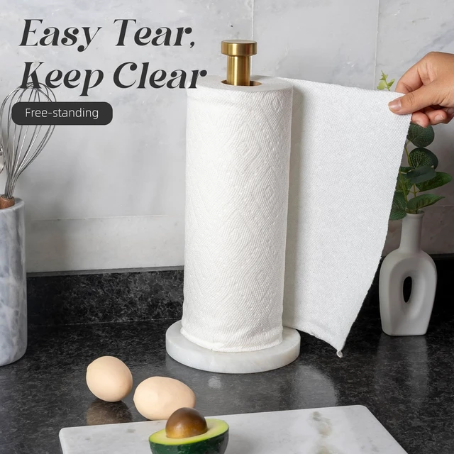 Alt view image 7 of 7 - African Genuine Marble Paper Towel Holder Countertop, 6" Stone Base Gold Rod Paper Towel Holder Stand for Kitchen Storage, for Standard or Jumbo-Sized Rolls