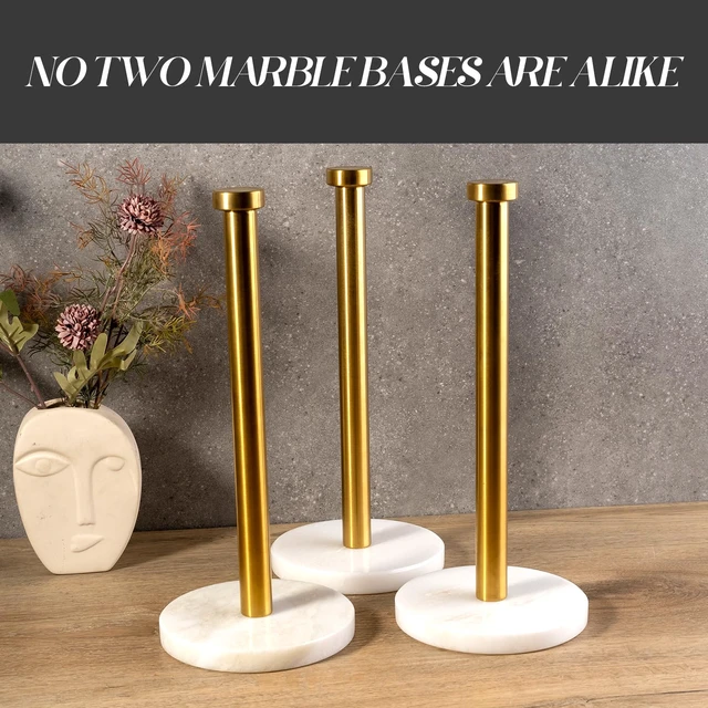 Alt view image 6 of 7 - African Genuine Marble Paper Towel Holder Countertop, 6" Stone Base Gold Rod Paper Towel Holder Stand for Kitchen Storage, for Standard or Jumbo-Sized Rolls