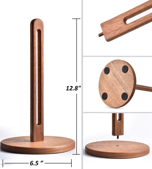 Alt view image 2 of 7 - Acacia Wooden Paper Towel Holder Countertop, 6.5" Jumbo Base, Fits Jumbo Rolls, Large Freestanding Dark Wood Paper Towel Stand Upgraded Dispenser Organizer with Non-Slip Base