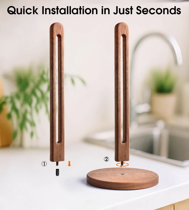 Alt view image 4 of 7 - Acacia Wooden Paper Towel Holder Countertop, 6.5" Jumbo Base, Fits Jumbo Rolls, Large Freestanding Dark Wood Paper Towel Stand Upgraded Dispenser Organizer with Non-Slip Base