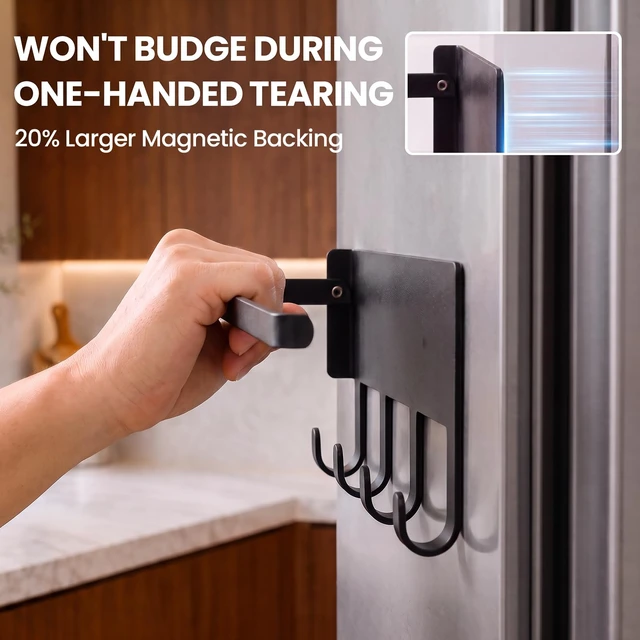 Alt view image 3 of 7 - Strong Magnetic Paper Towel Holder for Fridge (Black) | Stainless Steel Papertowel Rack, Heavy Duty, No Drill Roll Holder for Kitchen Refrigerators, RVs, Garages, Grills