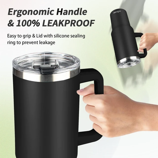 Alt view image 5 of 7 - 40 oz Tumbler with Handle, Insulated Tumbler with Lid and Straw, Reusable Stainless Steel Vacuum Insulated Cup, 100% Leak Proof Thermal Travel Coffee Mug Cup for Cold and Hot (Black)