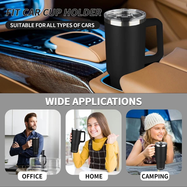 Alt view image 7 of 7 - 40 oz Tumbler with Handle, Insulated Tumbler with Lid and Straw, Reusable Stainless Steel Vacuum Insulated Cup, 100% Leak Proof Thermal Travel Coffee Mug Cup for Cold and Hot (Black)