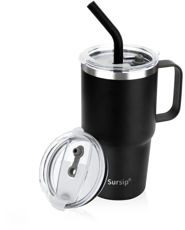 Main image of 24 oz Insulated Tumbler with Handle Lids and Straw | Stainless Steel Double Wall Vacuum Travel Coffee Mugs for Office & Outdoor Leak proof BPA Free Cups