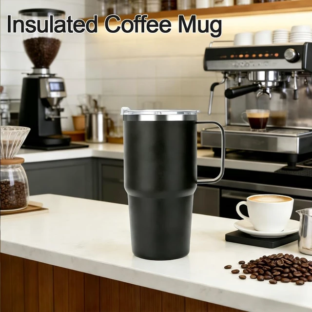 Alt view image 3 of 7 - 24 oz Insulated Tumbler with Handle Lids and Straw | Stainless Steel Double Wall Vacuum Travel Coffee Mugs for Office & Outdoor Leak proof BPA Free Cups
