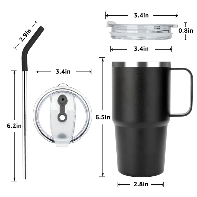 Alt view image 2 of 7 - 24 oz Insulated Tumbler with Handle Lids and Straw | Stainless Steel Double Wall Vacuum Travel Coffee Mugs for Office & Outdoor Leak proof BPA Free Cups