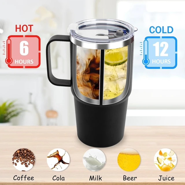 Alt view image 5 of 7 - 24 oz Insulated Tumbler with Handle Lids and Straw | Stainless Steel Double Wall Vacuum Travel Coffee Mugs for Office & Outdoor Leak proof BPA Free Cups