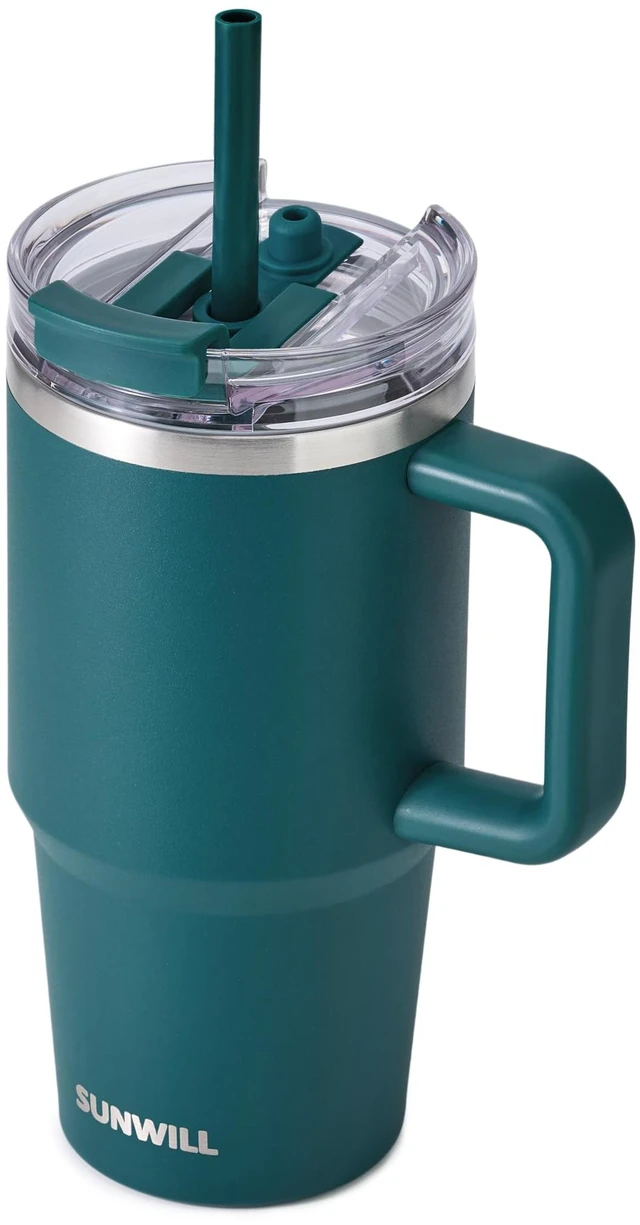 Main image of Coffee Tumbler with Handle, 20 oz Travel Mug with Lid and Straw Insulated, Stainless Steel Cup Leak Proof for Travel & Outdoor, Cupholder Friendly, Powder Coated Deep Teal